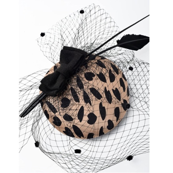 Leopard Print Fascinator Hat Pillbox with Veil Headband Clip - Picture 5 of 5
